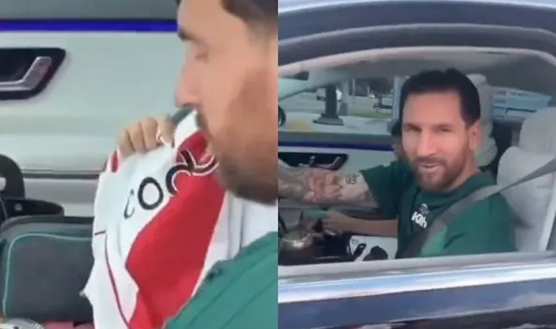 Así reaccionó Messi cuando le acercaron una camiseta de River para que la firmara (VIDEO)