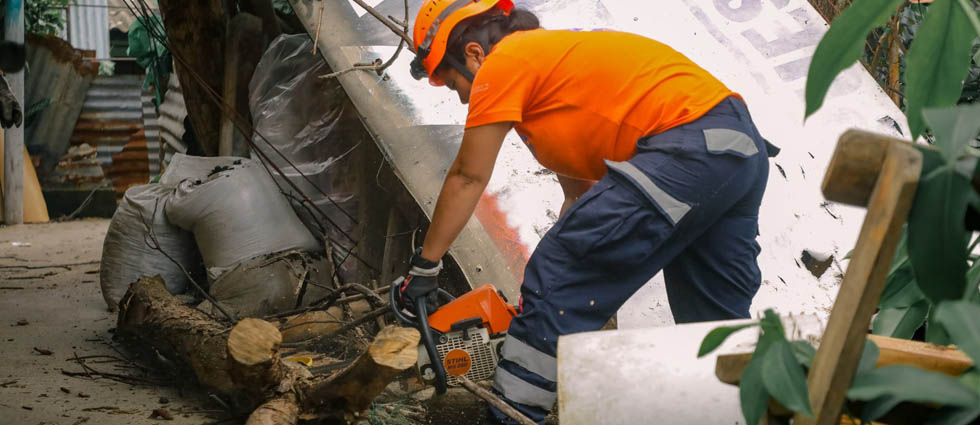 Protección Civil remueve árbol que cayó sobre una vivienda en Ayutuxtepeque