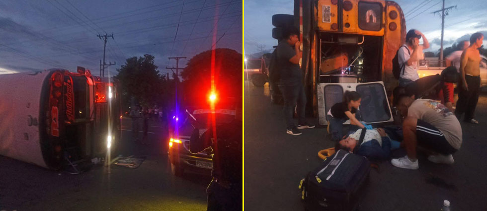 Reportan varios lesionados tras vuelco de autobús carretera a Sonsonate