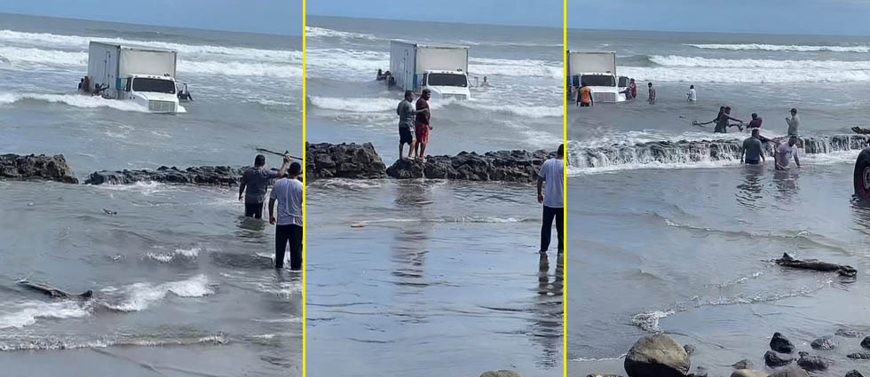 ¡Insólito! Camión acaba varado en la playa El Espino
