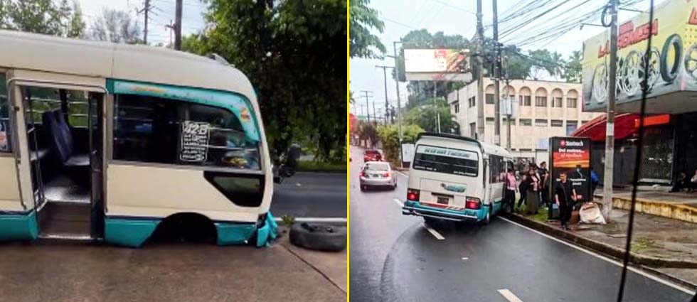 Coaster de la 42-B se accidenta tras perder una llanta en la alameda Manuel Enrique Araujo