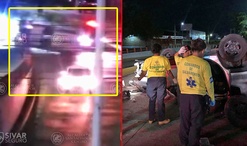Así ocurrió el accidente en el que un carro volcó en bulevar Constitución, San Salvador