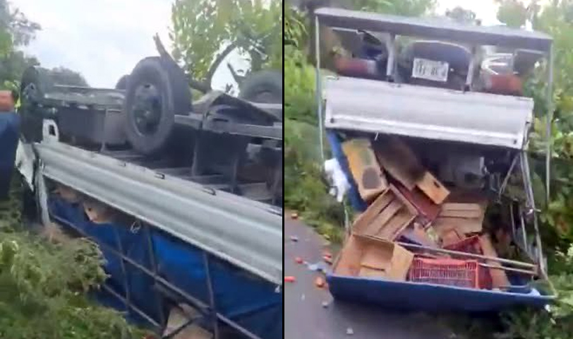 Camión que transportaba verduras vuelca de camino a El Porvenir, La Paz
