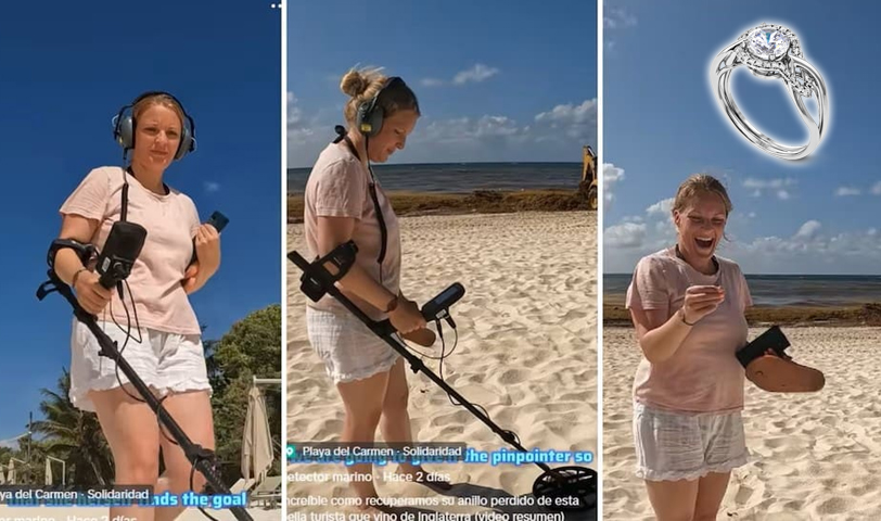 Joven turista usa detector de metales para encontrar su anillo perdido en la playa