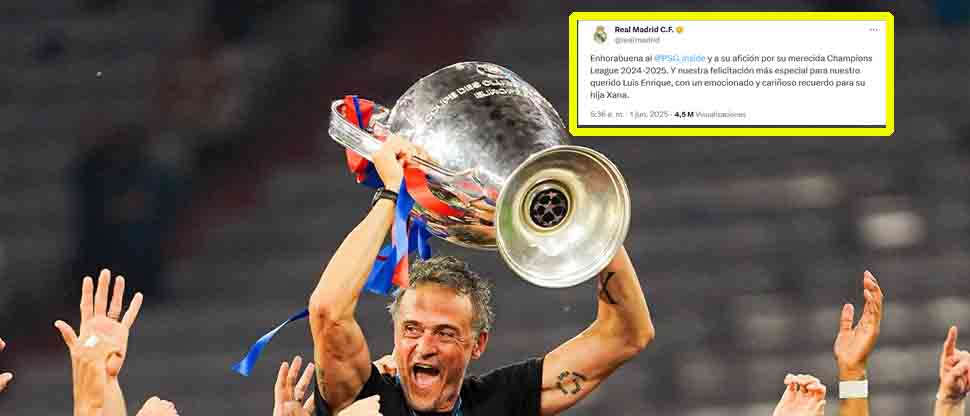 Real Madrid felicita a Luis Enrique y al PSG su Champions este domingo