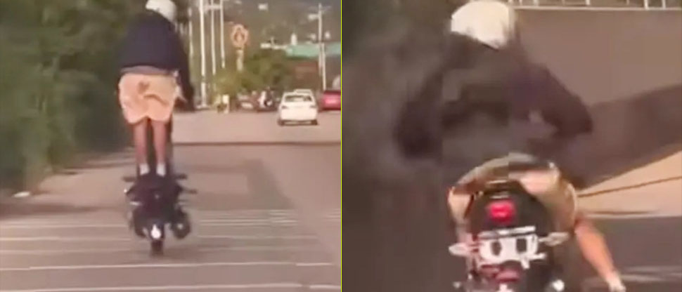 Motociclista casi se accidenta tras hacer peligrosas maniobras en plena carretera