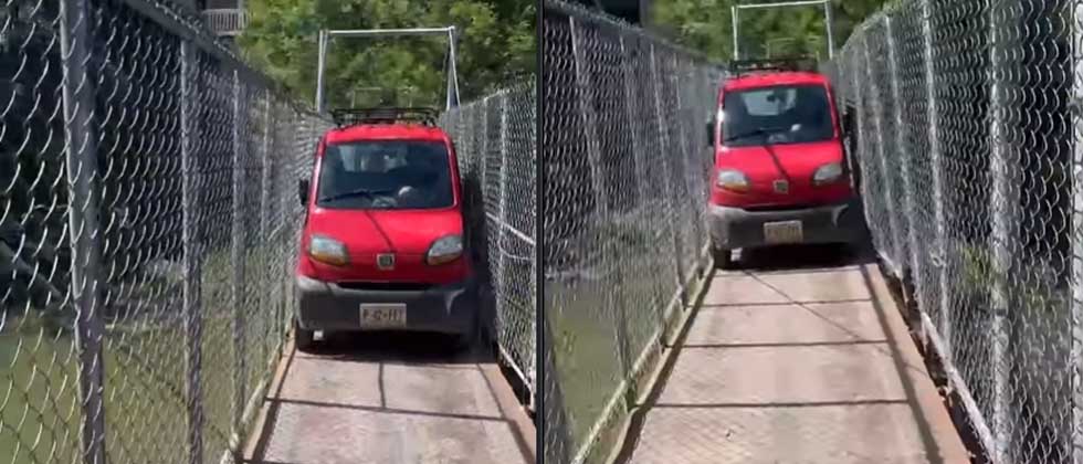 Vehículo es captado cruzando puente peatonal en La Unión
