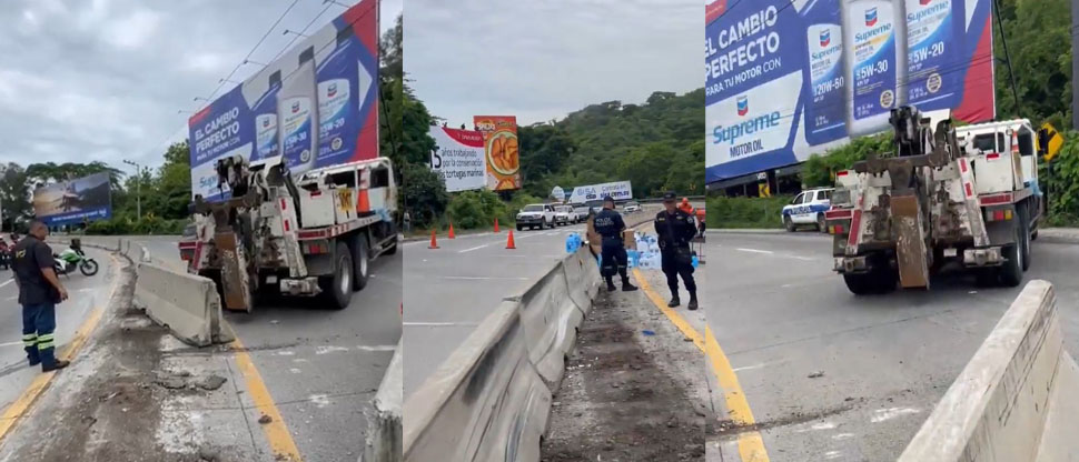 Retiran camión accidentado en la curva del Papaturro