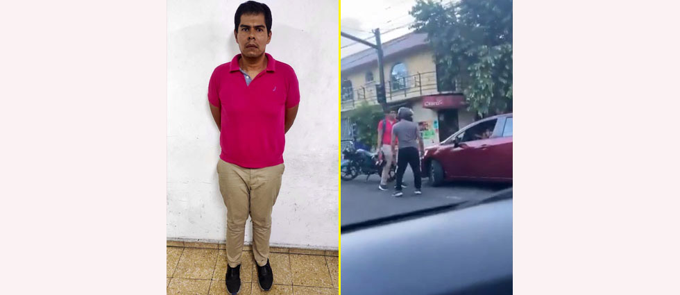 Capturan a sujeto tras golpear con su casco el auto de una conductora tras un siniestro vial en San Salvador