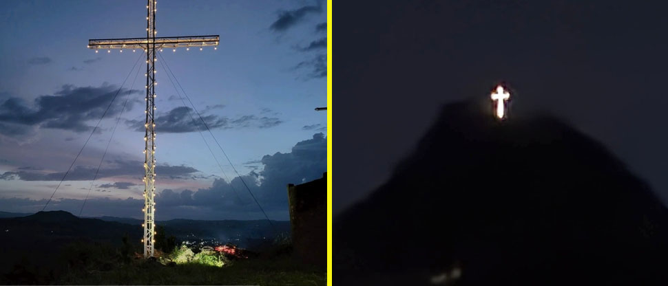 Iluminan cruz en el cerro de Ávila en San Isidro, Cabañas