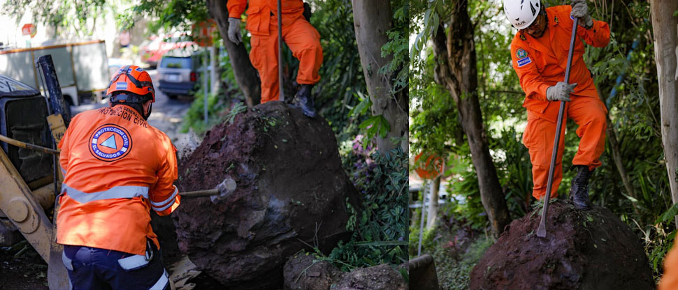 Protección Civil remueve rocas y escombros tras derrumbe en colonia Escalón