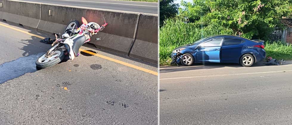Motociclista lesionado luego de invadir el carril de un vehículo en Santa Ana