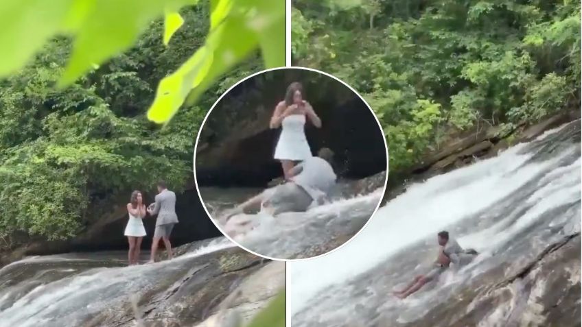 Hombre cae desde la cima de una cascada tras pedirle matrimonio a su novia