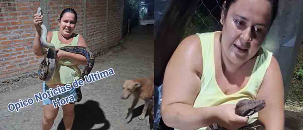 Salvadoreña se viraliza por atrapar una serpiente de grandes proporciones en Santa Ana