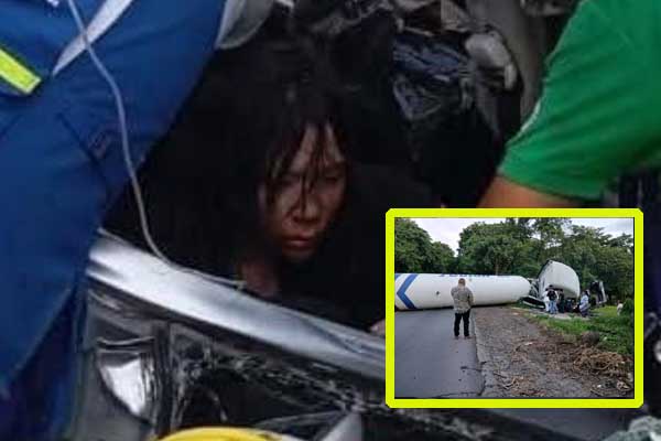 Rescatan a mujer que quedó atrapada en múltiple choque en San Miguel