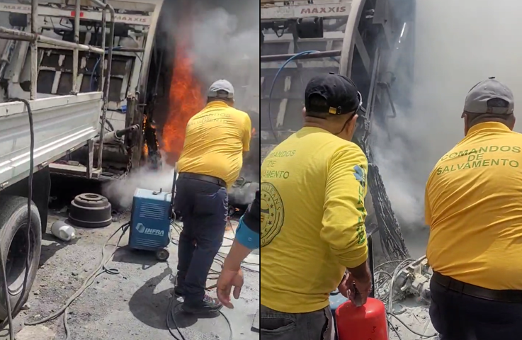 Se registra conato de incendio en un camión de basura en el mercado de San Marcos
