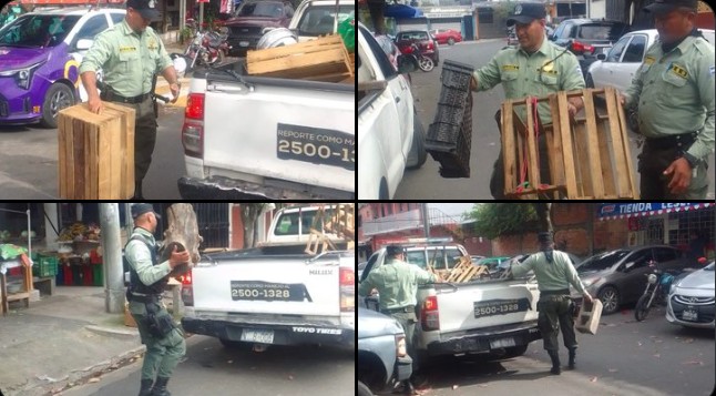 Retiran cajas y llantas que eran utilizadas para apartar parqueo en colonias de Santa Tecla
