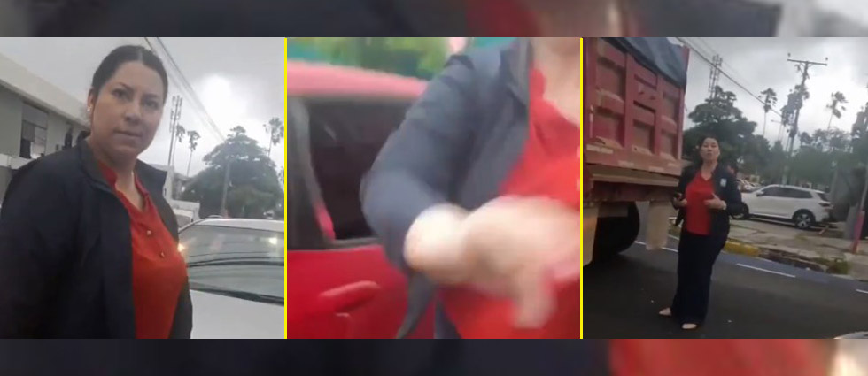 Viralizan a mujer que agrede e insulta a un hombre tras siniestro vial en San Salvador