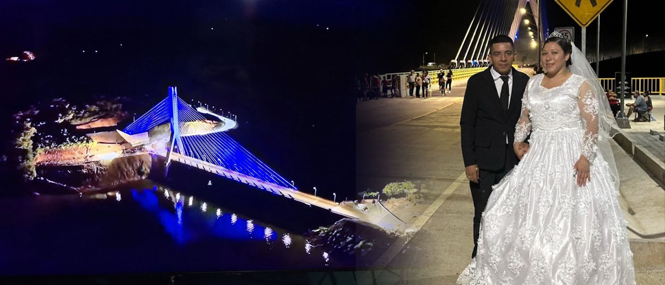 Casados sellan su amor con sesión fotográfica en moderno puente Carolina de San Miguel