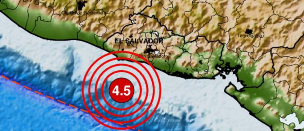Sismo de 4.5 grados frente a costa de Sonsonate sacude parte de El Salvador esta mañana de lunes