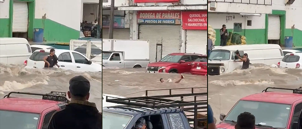 México: por mostrar su valentía, hombre es arrastrado por la corriente de calle inundada