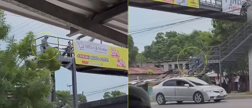 Captan a motociclista cruzando una pasarela