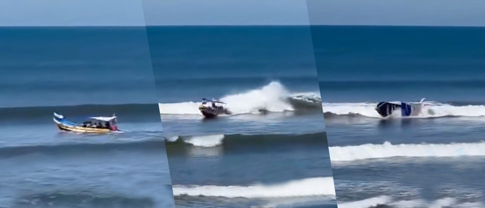 Captan momento justo cuando siente personas vuelcan en una lancha en playa El Cuco