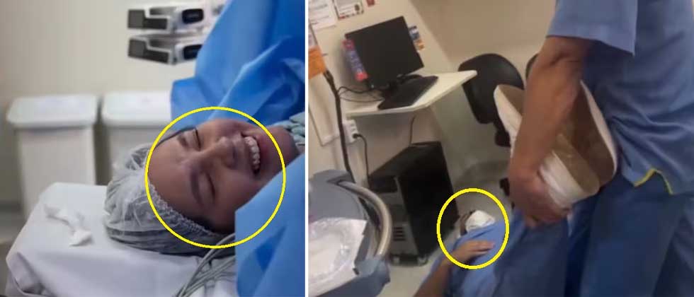 hombre se desmaya durante el parto mientras su esposa ríe en plena cesárea