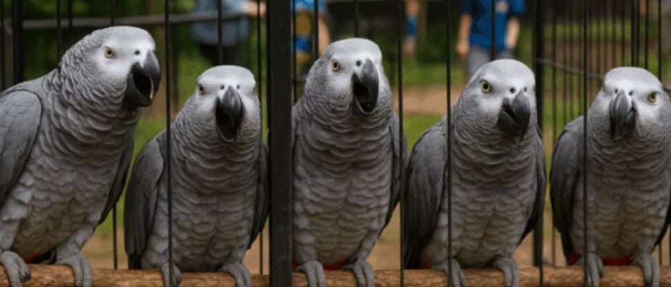 Cinco loros fueron apartados en un zoológico por insultar a los visitantes y reír juntos