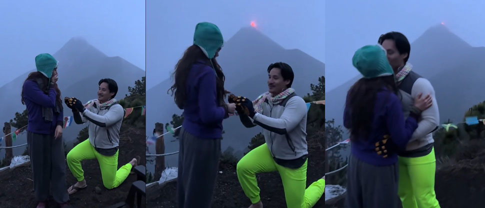 Joven pide matrimonio a su novia frente al volcán Acatenango y este hace erupción
