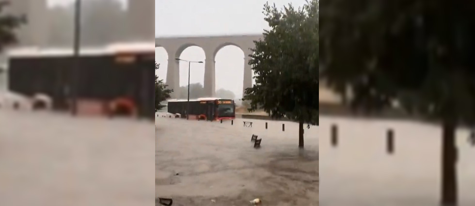 Intensas lluvias inundan calles de Marsella, Francia