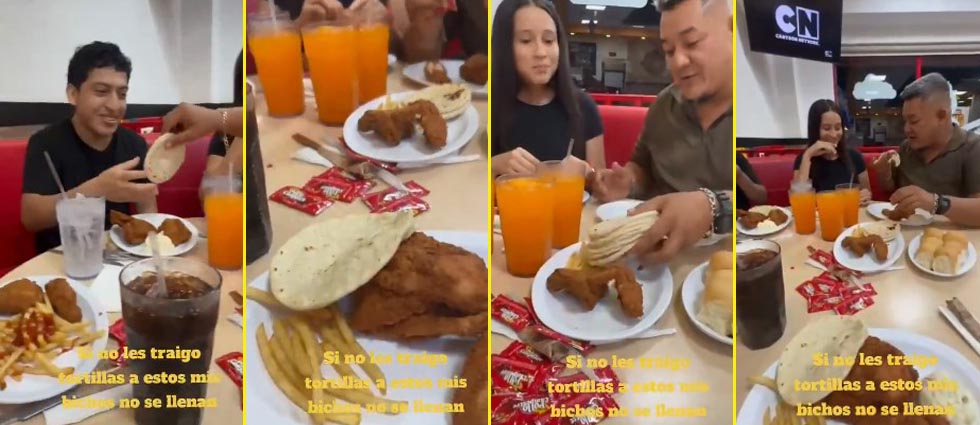 Padre ‘se roba el show’ y ¡lleva tortillas a popular restaurante!: «Ustedes coman», le dice a su sorprendida familia