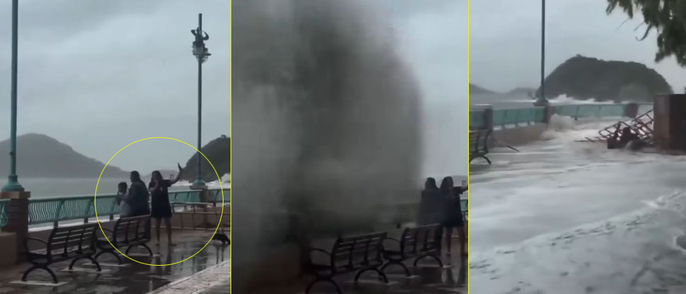Por una selfie, mujeres exponen a un niño a la fuerza de un tifón en Hong Kong