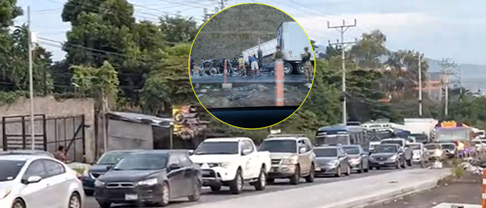 Gestores coordinan el tráfico vehicular por incendio de rastra en carretera Los Chorros