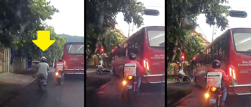 Arriesgada e imprudente maniobra casi le cuesta la vida a motociclista en barrio San Jacinto