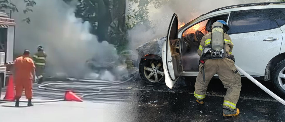 Reportan vehículo incendiado en carretera Longitudinal del Norte