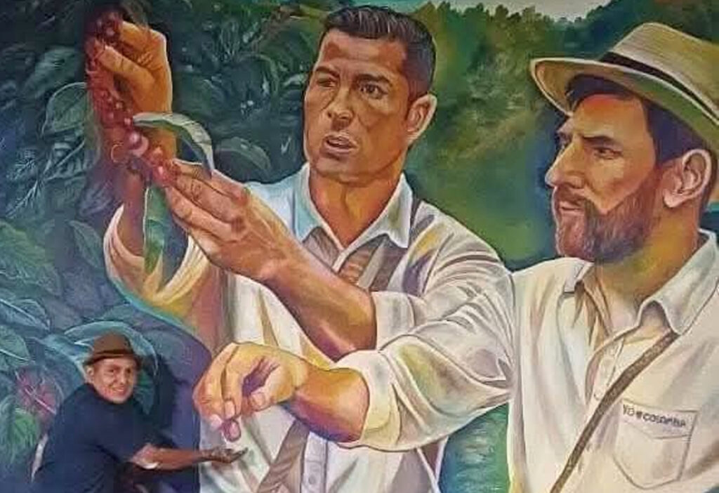 Guatemala: caracterizan a Messi y CR7 como jornaleros del café en imponente mural