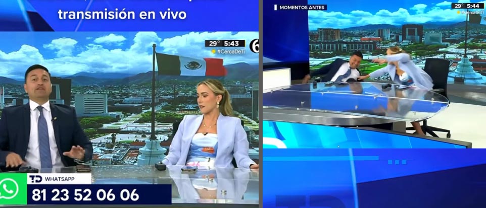Viralizan estrepitosa caída «en vivo» de popular presentador de noticias
