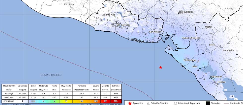 Fuerte sismo frente a costa de Nicaragua también sacude parte de El Salvador esta tarde de martes