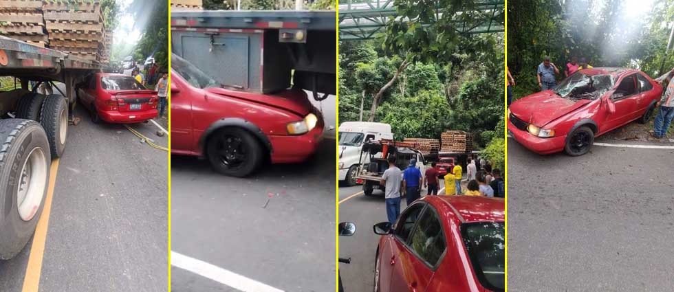 Dos personas se salvan de milagro tras fuerte choque contra una rastra en Usulután