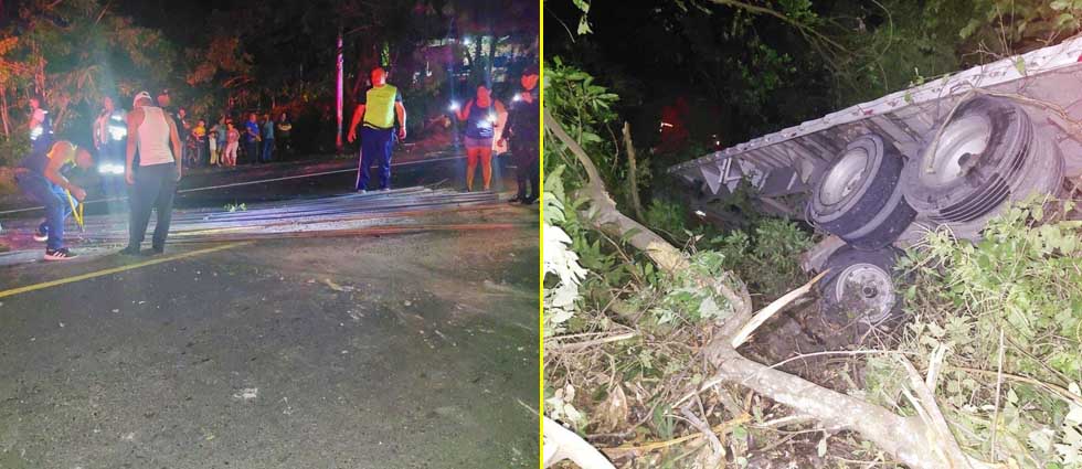 Rastra que transportaba hierro se precipita a un barranco sobre la carretera Troncal del Norte