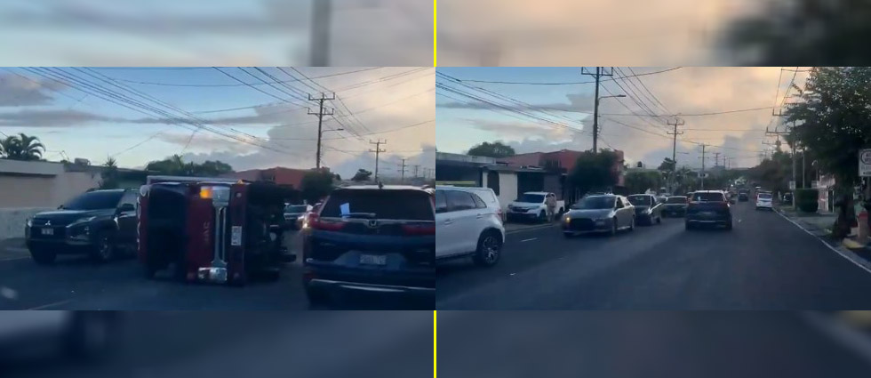 Reportan camión volcado sobre la 75 avenida Norte