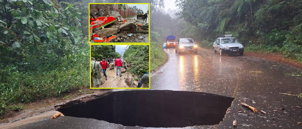 México: lluvias por onda tropical dejan fuertes daños en carreteras de Puebla