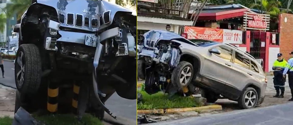 Vehículo termina incrustado sobre defensas de hierro en colonia San Benito