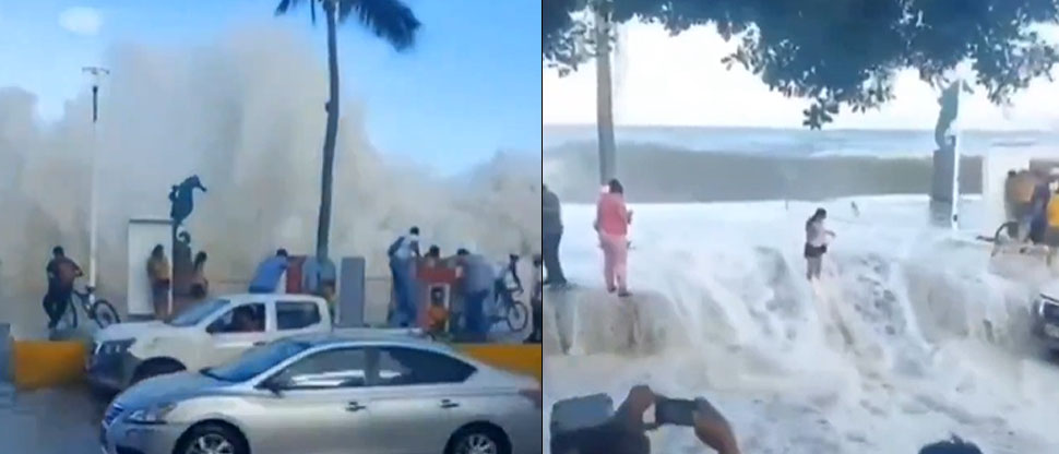 Turistas casi son arrastrados por el mar pese advertencia de no acercarse por fuerte oleaje en México