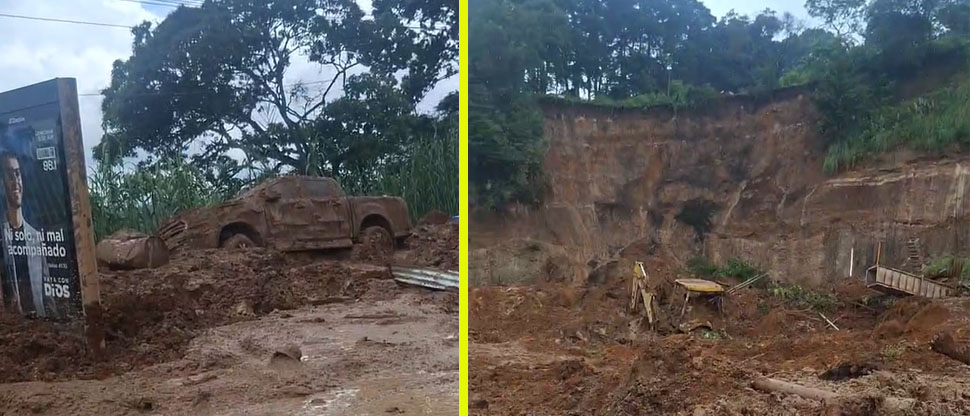 GUATEMALA: así quedaron un pick up y un tractor soterrados en el derrumbe en carretera a El Salvador 