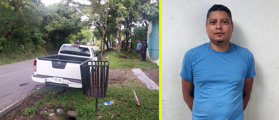 Capturan a automovilista pasado de copas que se encunetó con su pick up en Jocoro