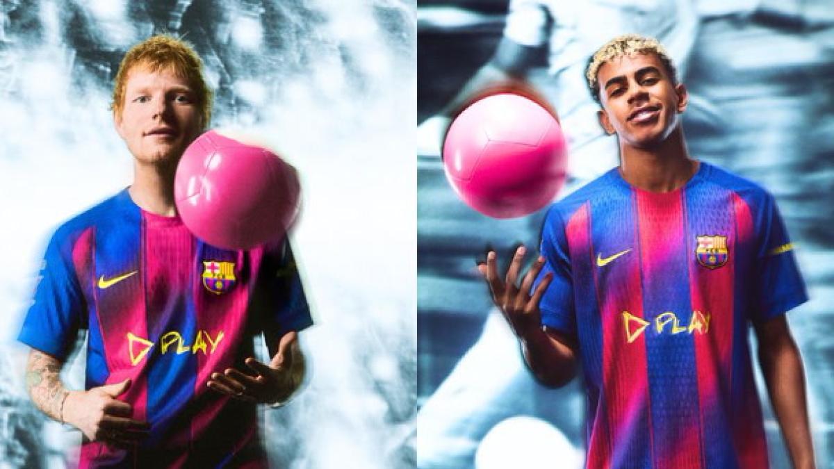 El Barcelona presenta la camiseta para el clásico con Ed Sheeran
