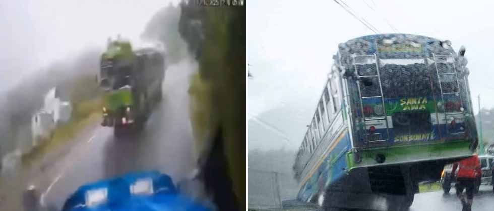 Así fue el choque que casi termina con un bus en el barranco