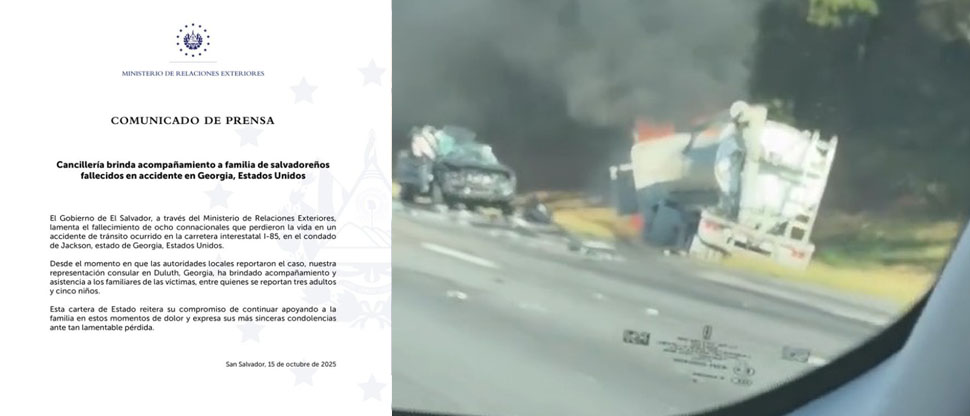 Cancillería lamenta fallecimiento de familia salvadoreña en accidente de tránsito en E.E.U.U.